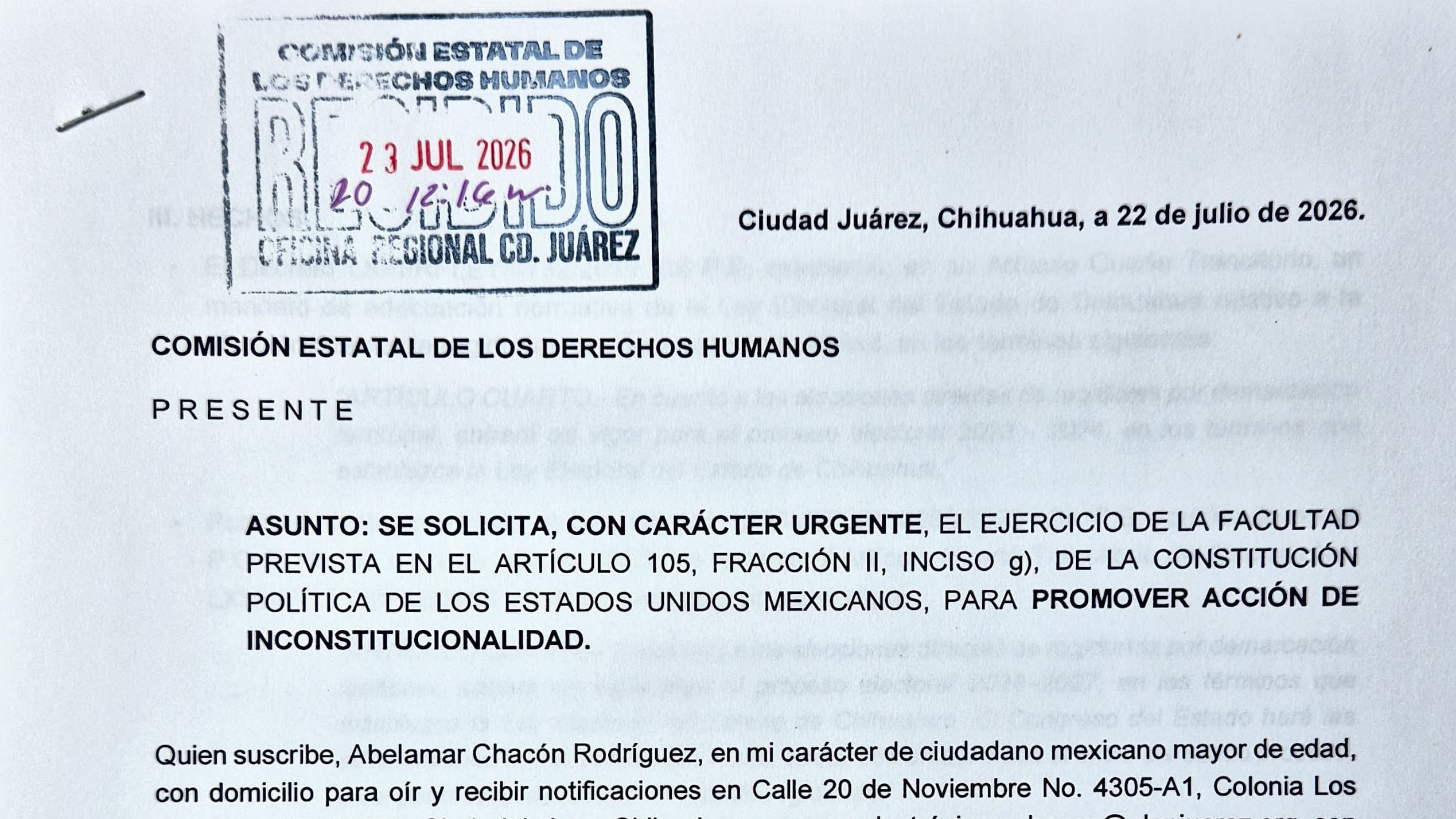 Queja interpuesta ante la CEDH.