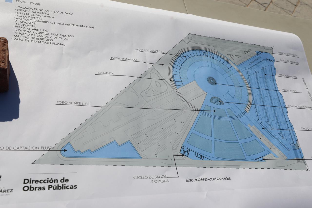 Plano de la primera etapa de construcción del parque. Fotografía: Gobierno de Ciudad Juárez