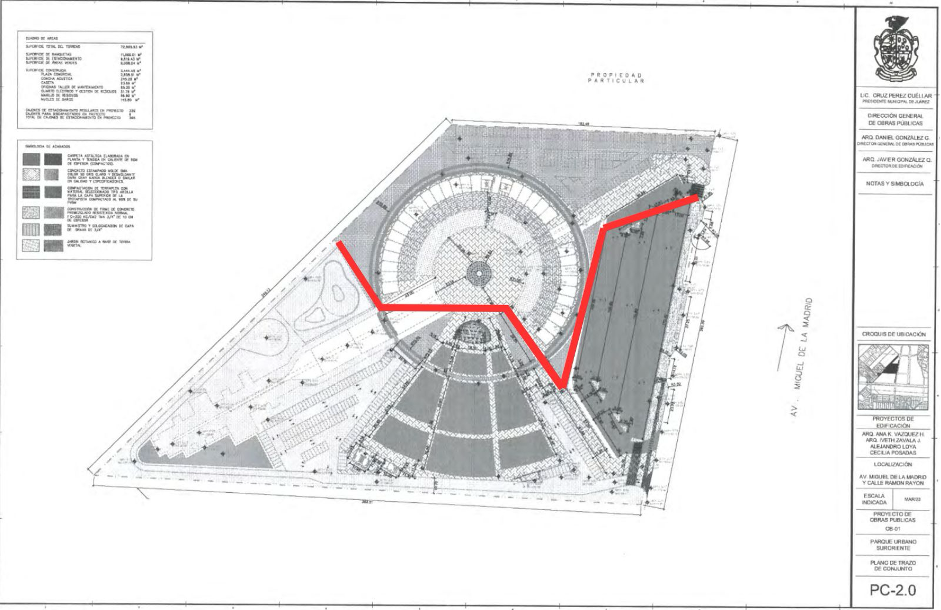 En la parte superior, la zona del parque que sigue en construcción.
