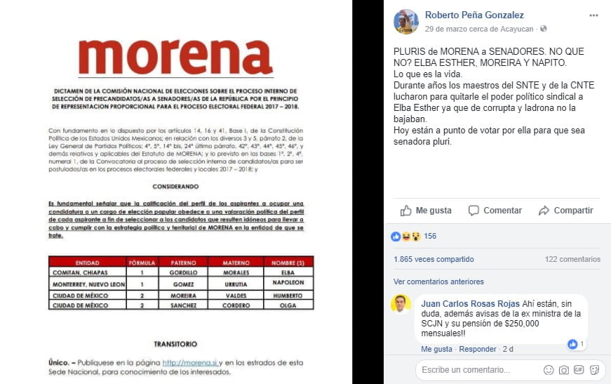 OG Falso que Elba Esther Gordillo forma parte de la lista de plurinominales de Morena