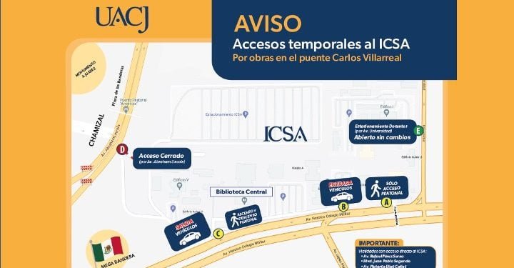 Por obras, UACJ anuncia cambios en accesos al ICSA