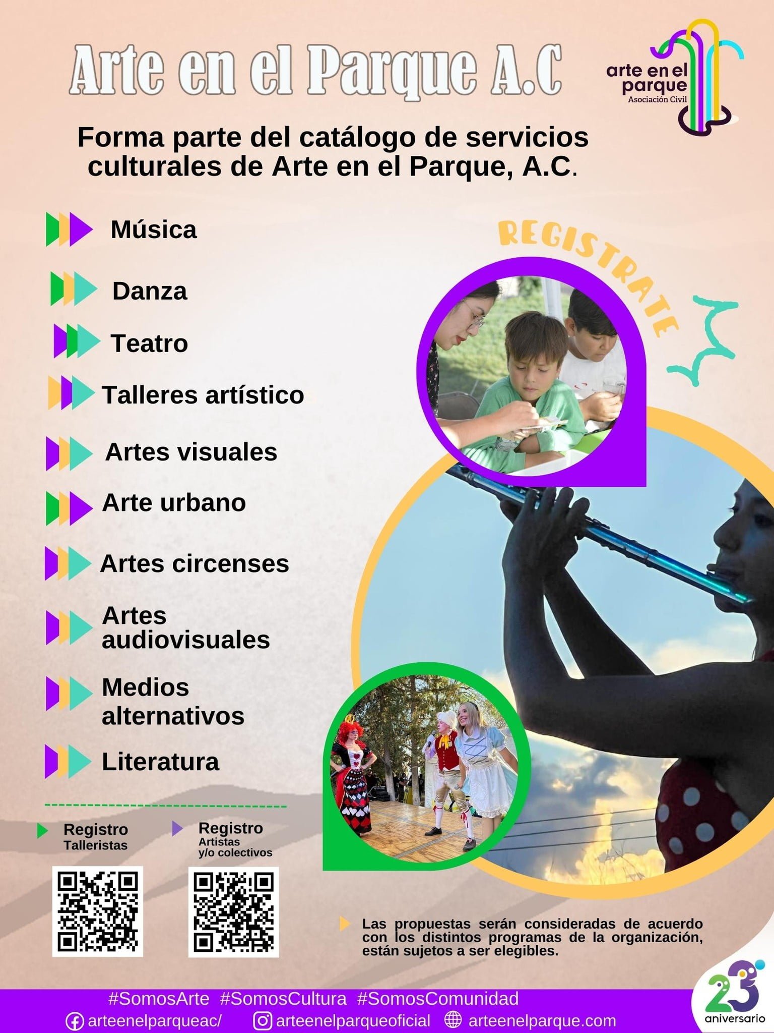 Arte en el Parque invita a formar parte de su catálogo de servicios culturales